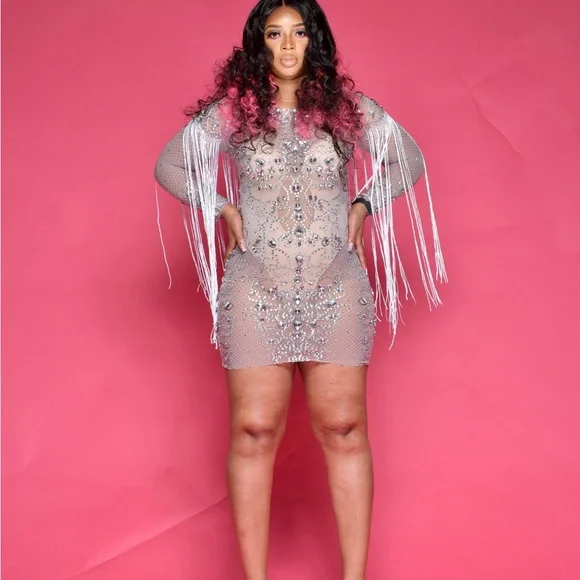 strapless open back dress Pink Rhinestone Mini Dress main image 1